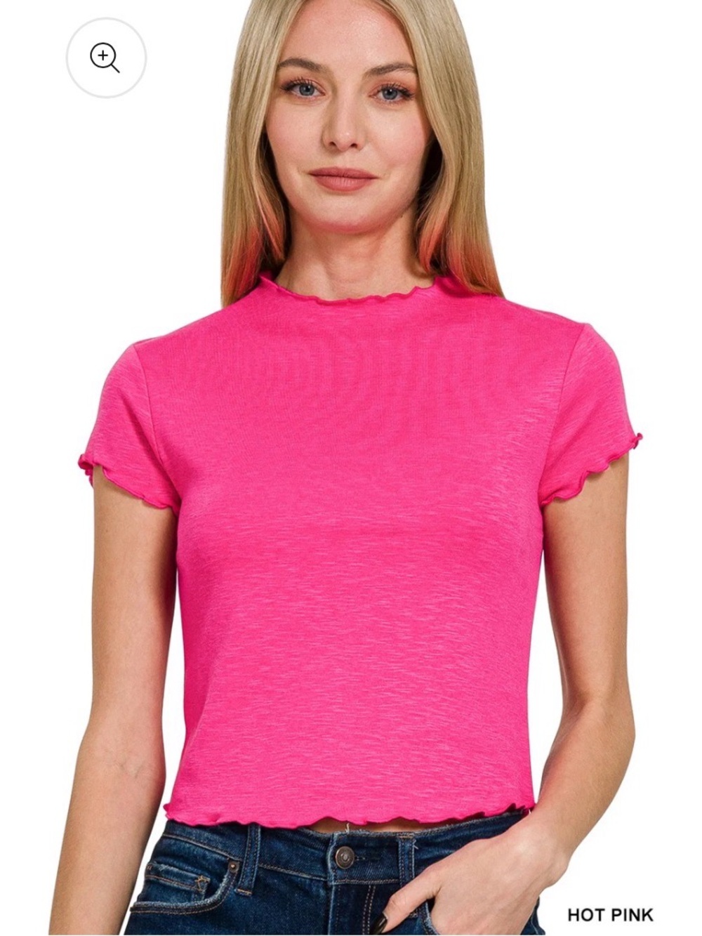 Zenana Outfitters Hot Pink Lettuce-Edge Crop Top